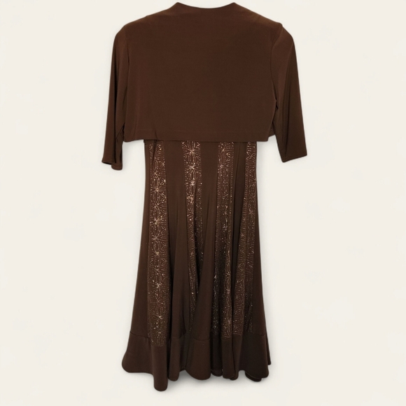 Dressbarn Brown 2-Piece Dress Set w/ Jacket | Size 4‎ | Classic Career or Church - Picture 2 of 6